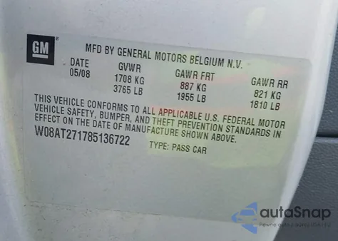 2008 Saturn Astra Xr z USA, uszkodzony, nr VIN W08AT271785136722